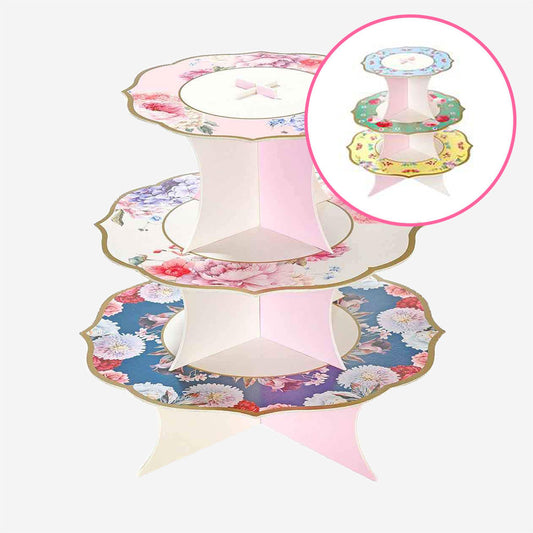 Présentoir à gâteau fleuri pour table de candy bar mariage champêtre