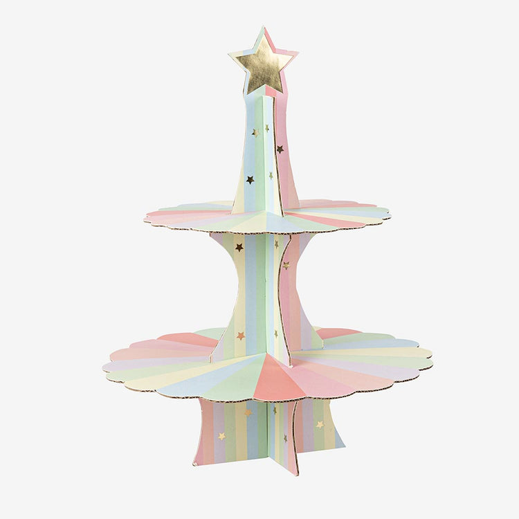 Présentoir à gateaux, muffins et cupcake : 2 étages et étoiles pastel