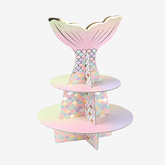 Présentoir à muffins et cupcake : 2 étages et écailles de sirene