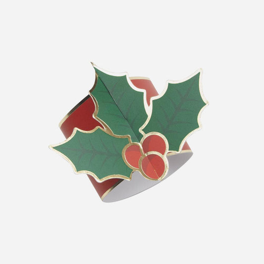 Rond de serviettes motif houx pour decoration de table reveillon noel