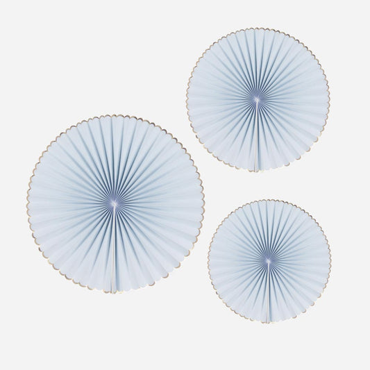 3 rosaces bleu pastel : deco anniversaire enfant, baby shower garçon