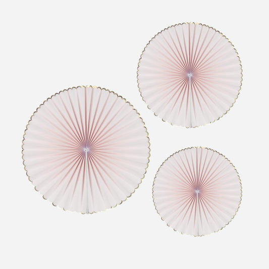 3 rosaces rose pastel : deco anniversaire fille, baby shower fille