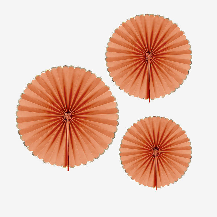 Déco de mariage terracotta : 3 rosaces terracotta en papier à suspendre