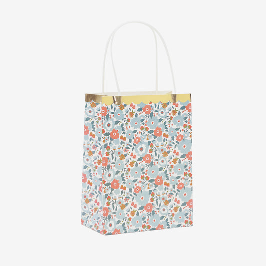 Sac cadeau liberty et liseré doré pour cadeaux invités anniversaire fleurs