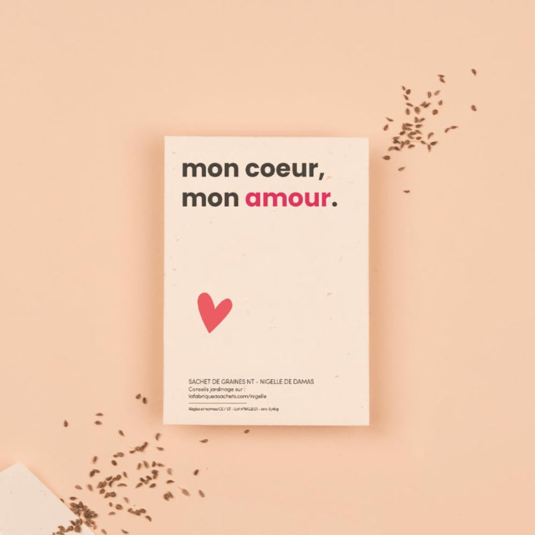 Idee cadeau de st valentin : sachet de graines mon coeur, mon amour