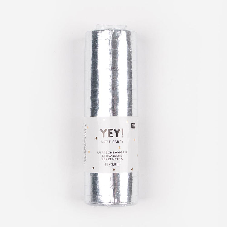 Rouleau de serpentin argenté : cotillon indispensable du Nouvel An