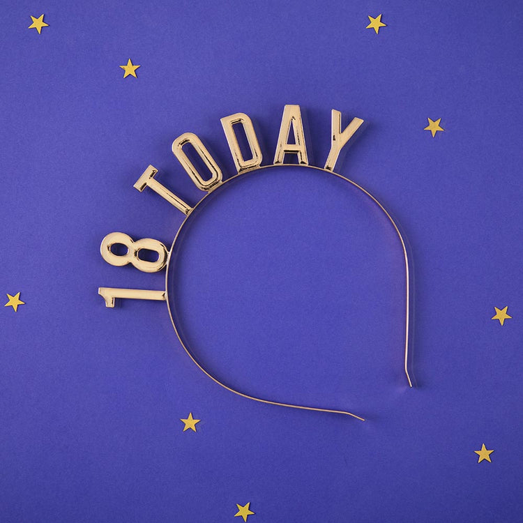 Serre tête 18 today doré pour décoration anniversaire 18 ans
