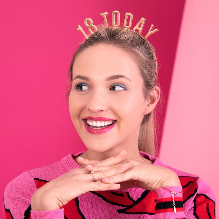 Accessoire anniversaire 18 ans : serre tete doré 18 today