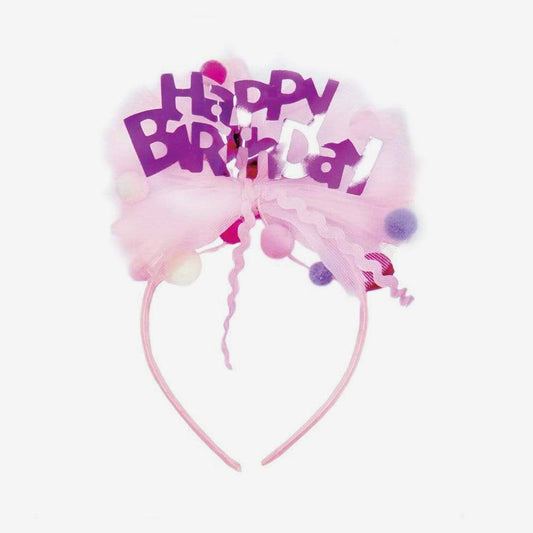 Serre tête happy birthday rose pour accessoire déguisement anniversaire fille