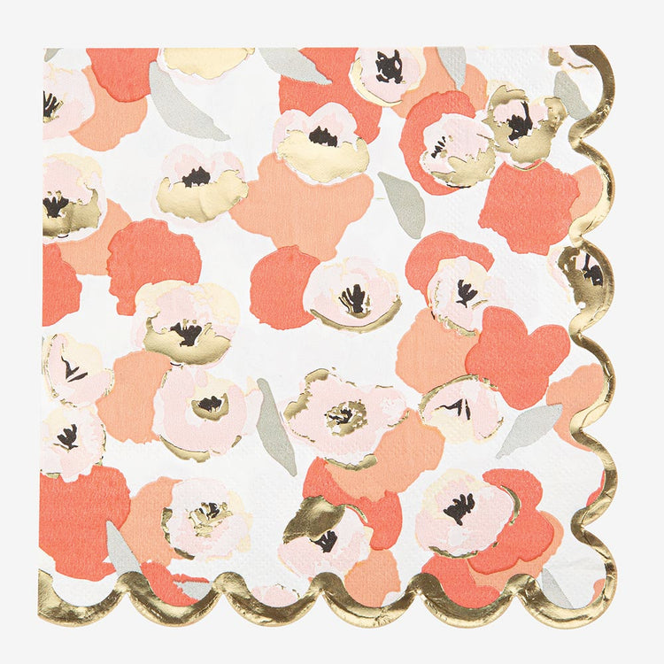 Serviettes fleurs corail pour decoration de table anniversaire paques