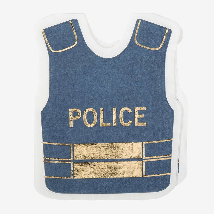 16 serviettes en papier gilet de policier pour anniversaire police
