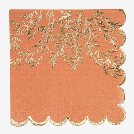 16 serviettes terracotta et doré pour decoration de table mariage chic