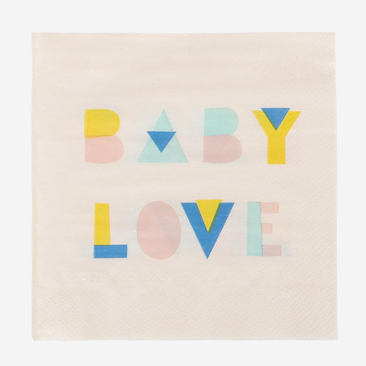 20 serviettes baby love nude pour decoration de table baby shower chic