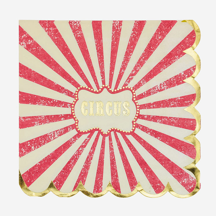 Serviettes en papier circus rouges et blanches pour anniversaire cirque