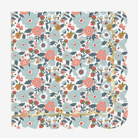 Serviettes festonnées fleurs idéales pour une table anniversaire liberty