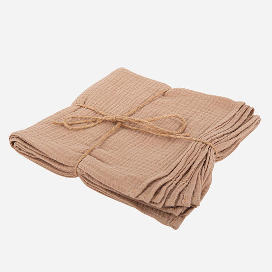 Déco mariage nature : 4 serviettes en gaze de coton couleur taupe