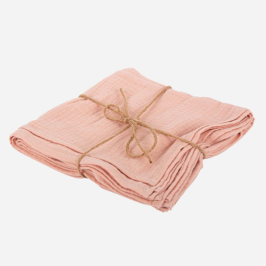 Déco mariage tendance : 4 serviettes en gaze de coton couleur rose vieux