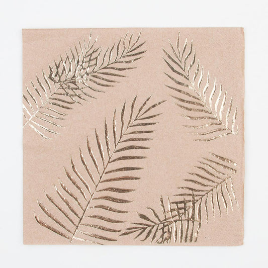 16 serviettes kraft palmier doré pour une déco de table thème tropical chic