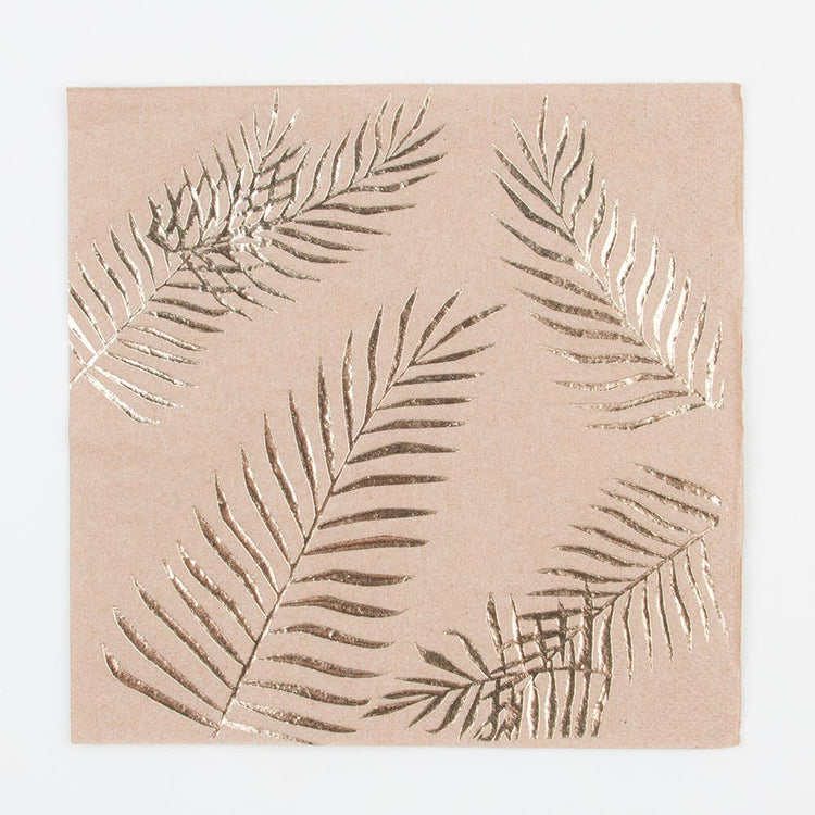 16 serviettes kraft palmier doré pour une déco de table thème tropical chic