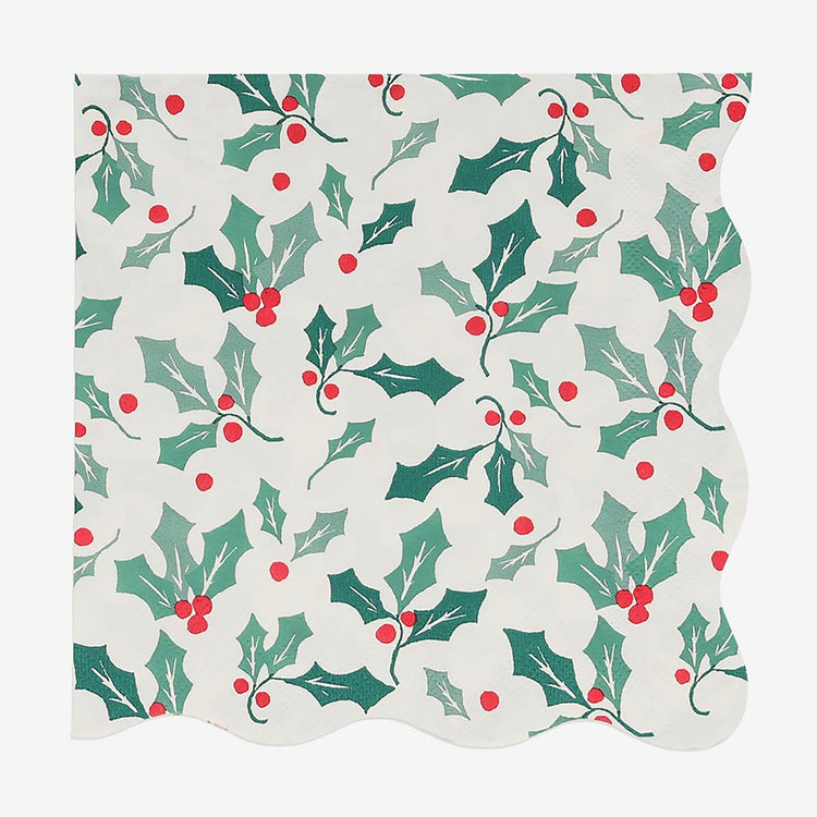 Grande serviette papier houx Meri Meri pour deco de table de Noel
