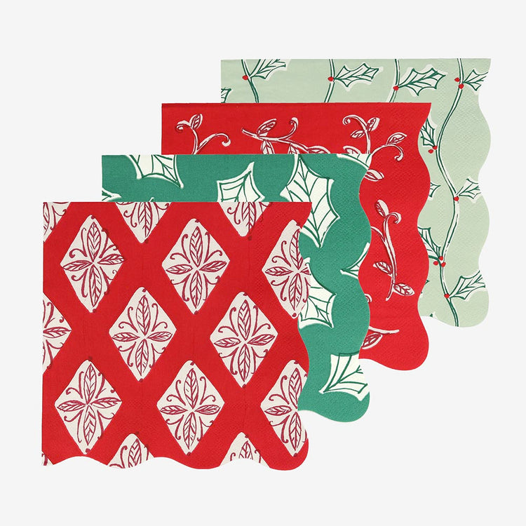 Serviettes en papier motifs block print : deco réveillon de noel