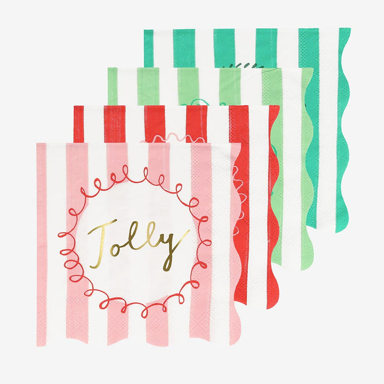 16 serviettes en papier rayées Noël : deco table noel originale