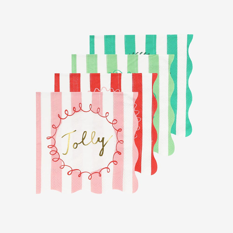 16 serviettes en papier rayées Noël - Décoration table de Noël