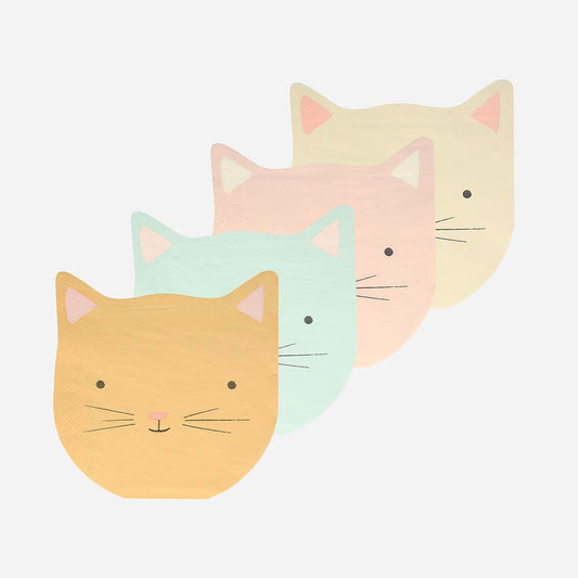 16 serviettes en papier chat pastel pour decoration anniversaire 1 an