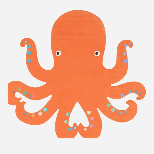 Serviettes en papier poulpe : deco de table anniversaire animaux marin