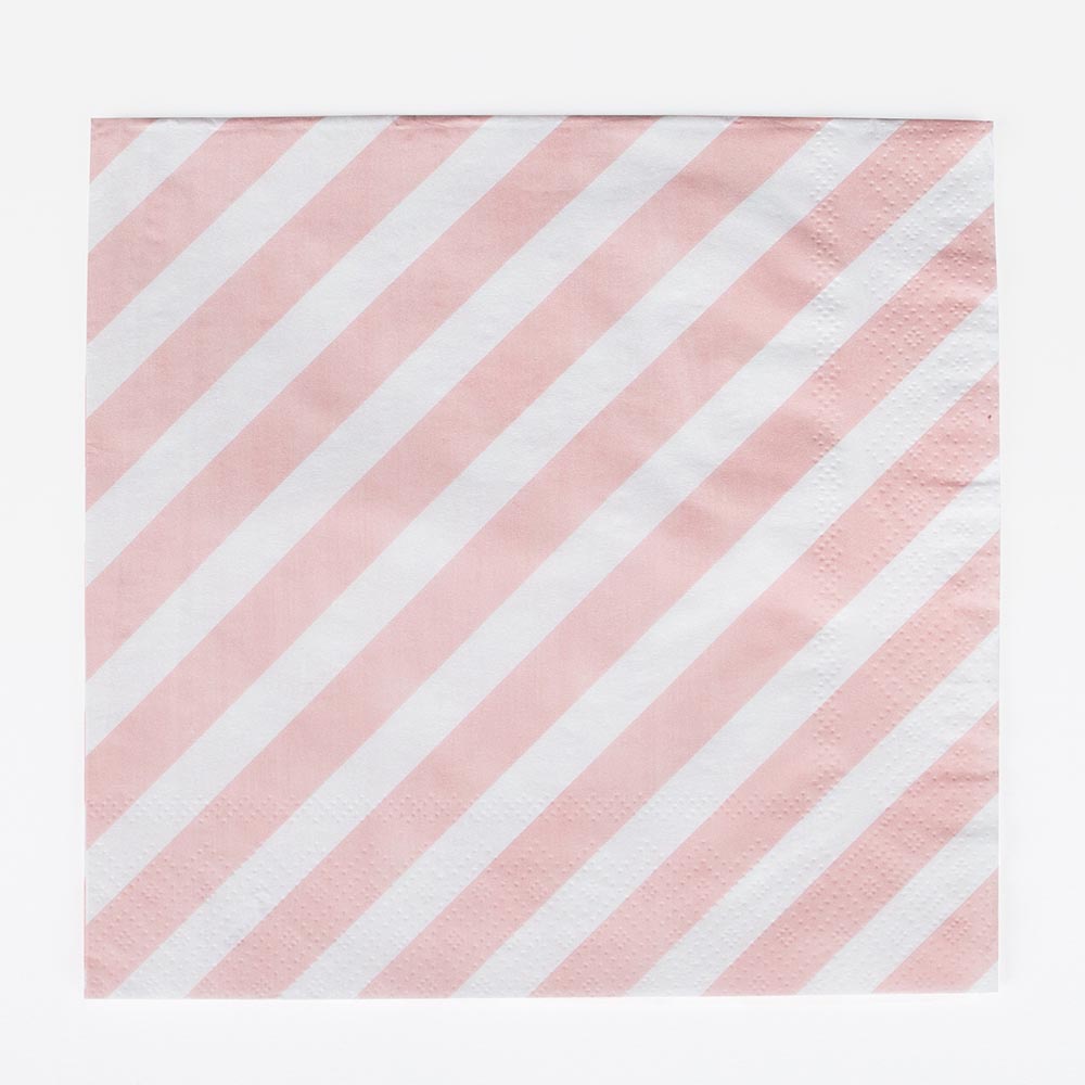 Serviettes papier à rayures rose pastel pour table d'anniversaire