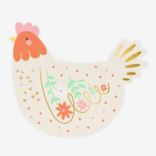 20 serviettes en forme de poule pour déco de table animaux de le ferme
