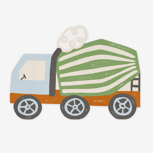 20 Serviettes papier forme camion toupie pour anniversaire chantier