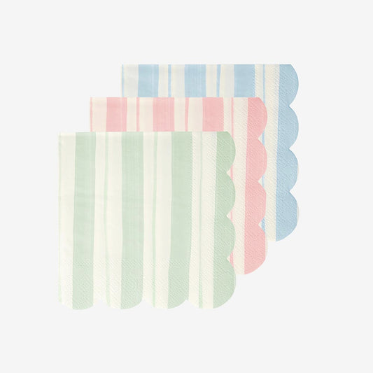 16 petites serviettes rayures pastel pour deco de table paques