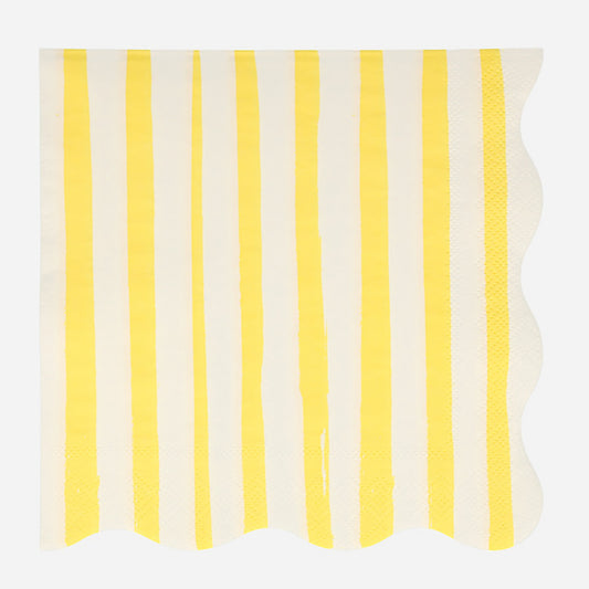 16 serviettes à rayures jaunes pour une table d'anniversaire cirque colorée