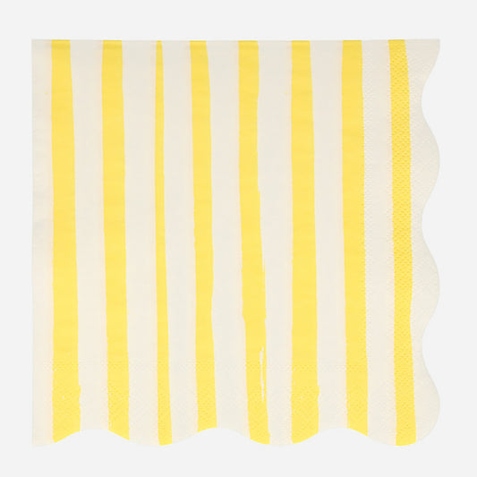 16 serviettes à rayures jaunes pour une table d'anniversaire cirque colorée