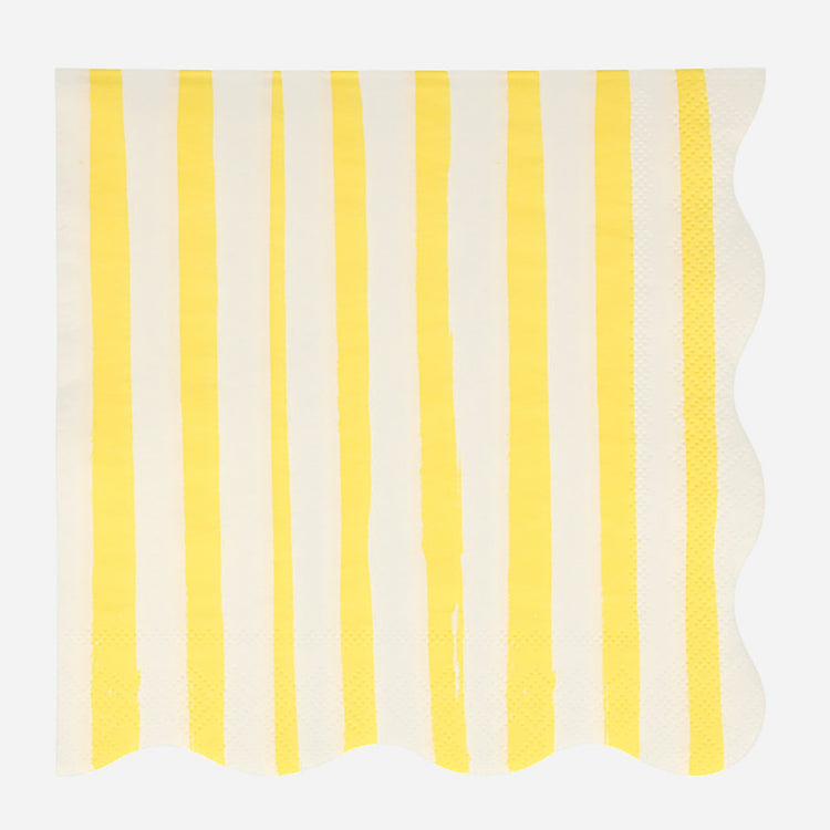 16 serviettes à rayures jaunes pour une table d'anniversaire cirque colorée