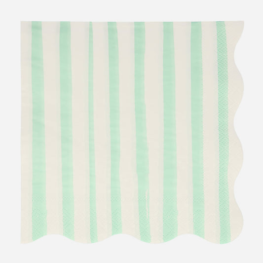 16 serviettes à rayures menthe pour une table d'anniversaire colorée