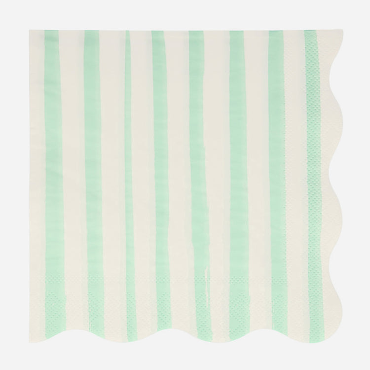 16 serviettes à rayures menthe pour une table d'anniversaire colorée