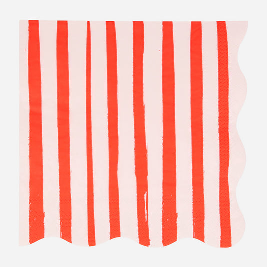 16 serviettes à rayures rouges pour une table d'anniversaire cirque