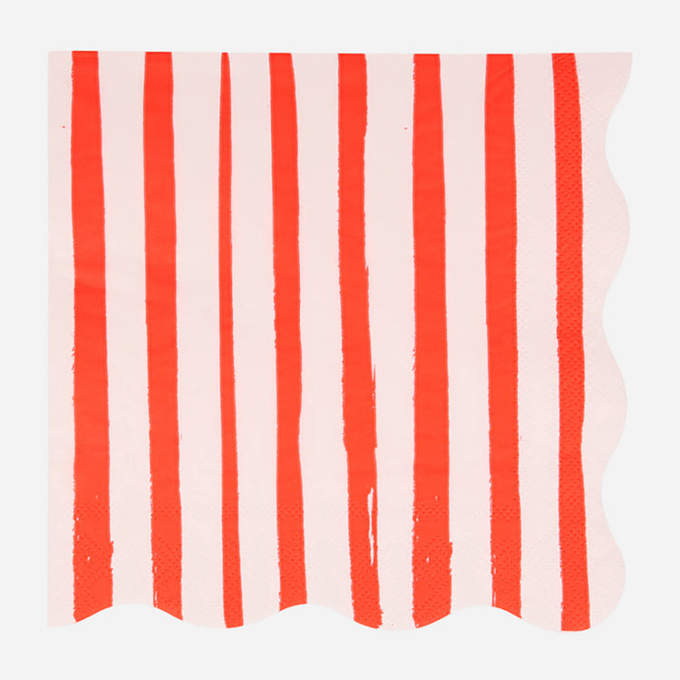 16 serviettes à rayures rouges pour une table d'anniversaire cirque