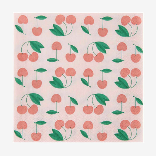 20 serviettes en papier cerises pour deco pique nique estival