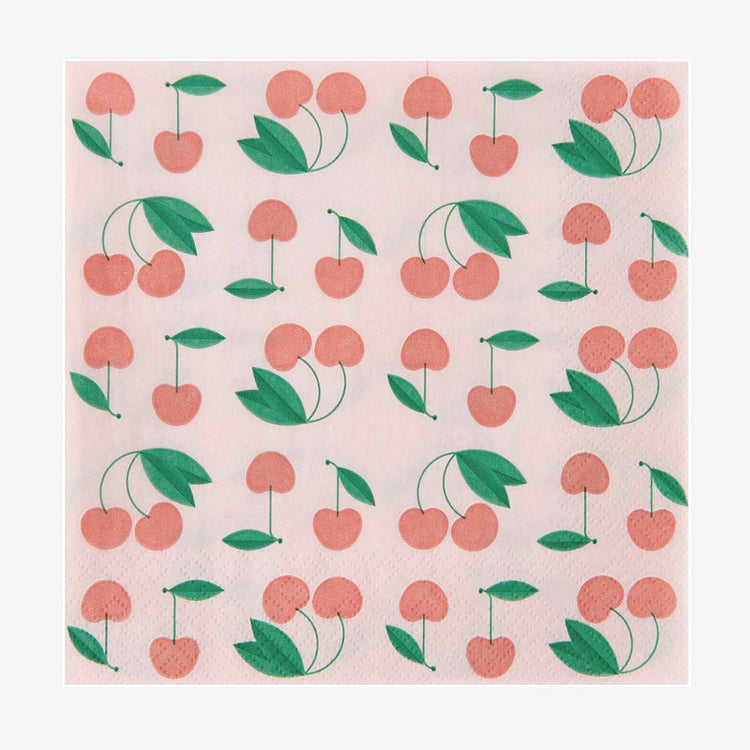 20 serviettes en papier cerises pour deco pique nique estival