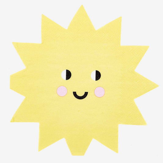 Serviette papier motif soleil jaune souriant pour table de fête