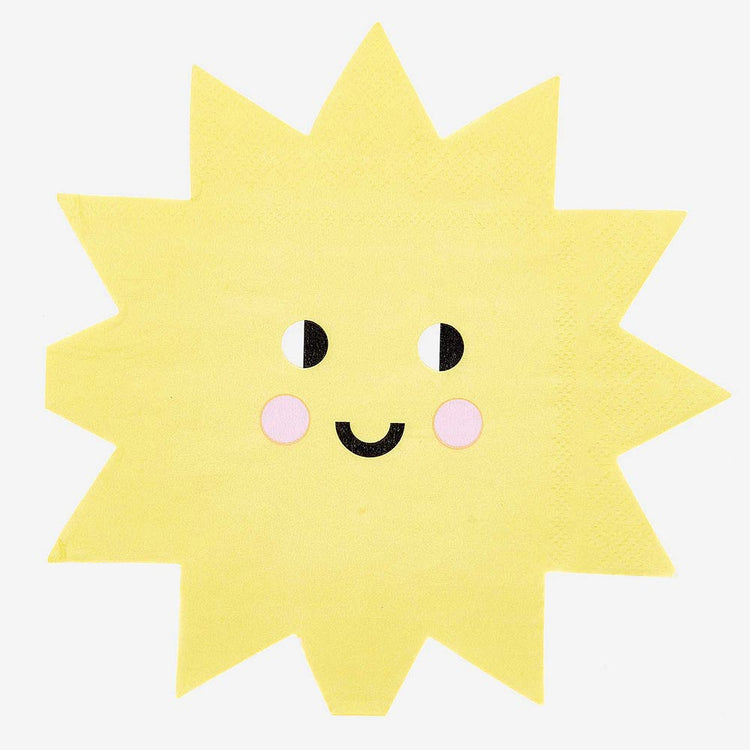 Serviette papier motif soleil jaune souriant pour table de fête