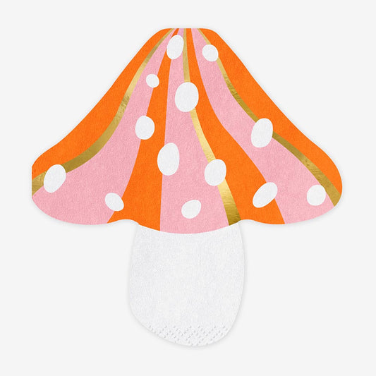 Deco anniversaire foret : serviettes forme champignon rose et orange