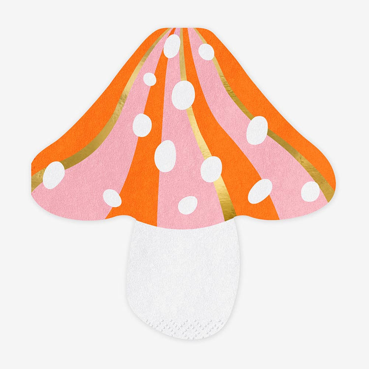 Deco anniversaire foret : serviettes forme champignon rose et orange
