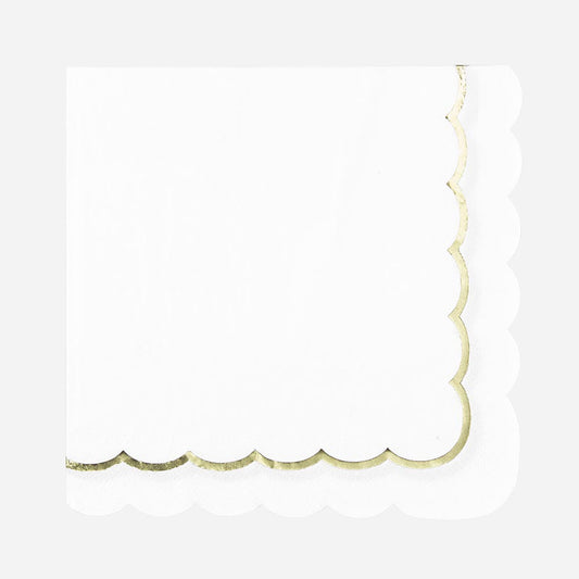 Serviette blanche et frise dorée pour deco mariage, table de baby shower ou deco baptême