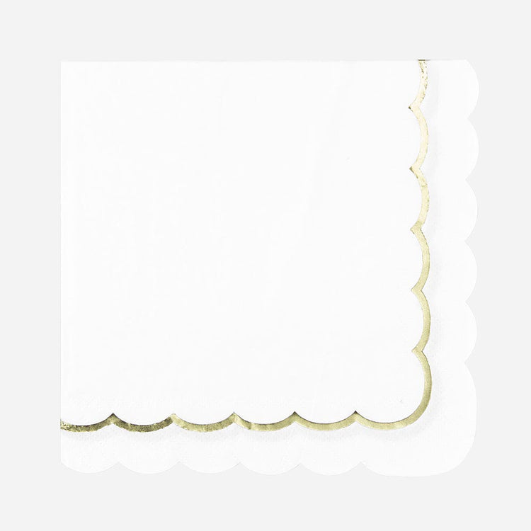 Serviette blanche et frise dorée pour deco mariage, table de baby shower ou deco baptême
