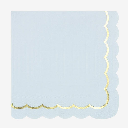 Serviette bleu pastel et frise dorée pour deco baby shower garçon ou deco baptême garçon