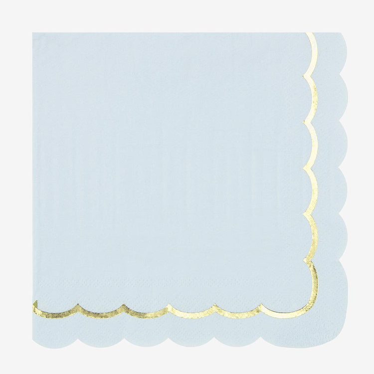 Serviette bleu pastel et frise dorée pour deco baby shower garçon ou deco baptême garçon